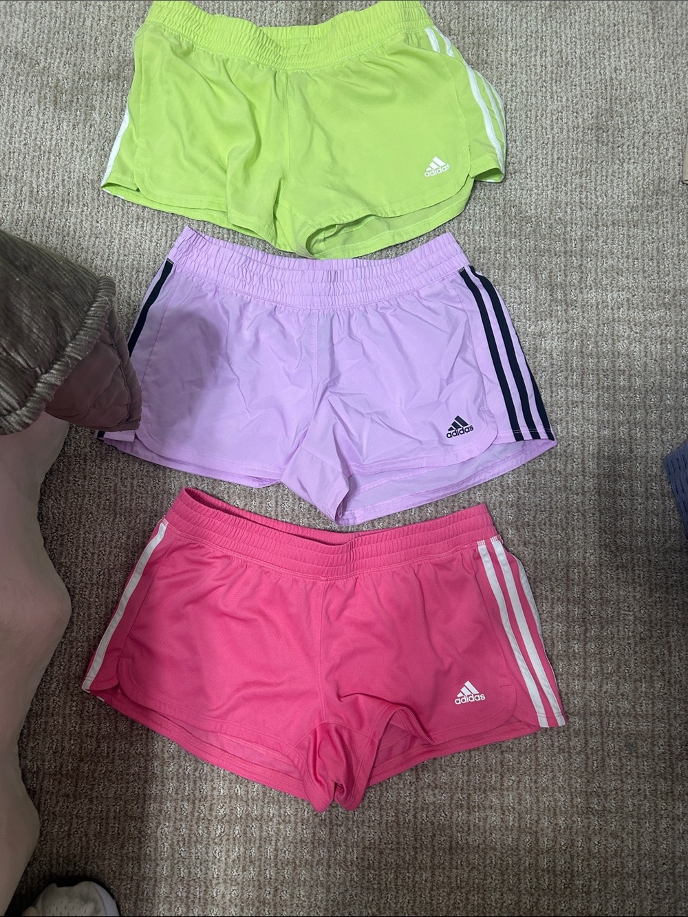 adidas Women's Athletic Shorts Trio — Lime Green, Lavender & Hot Pink